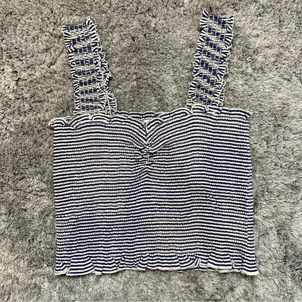 NWOT Billabong Shirred Ruffle Straight Neck Striped Crop Tank